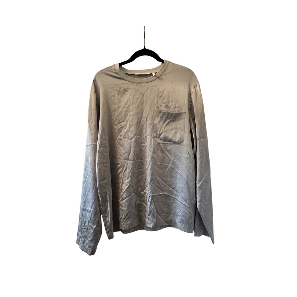 Helmut Lang Mens Gray Silk Blend Long Sleeve Pocket T-Shirt Size M Luxurycore